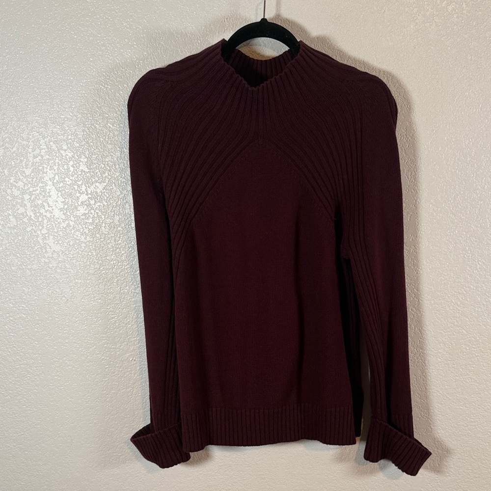 Talbots Maroon Mockneck Sweater Ribbed Details Size XL NWT